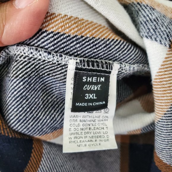 Shein Curve Plaid Flap Pocket Shacket - Picture 7 of 11